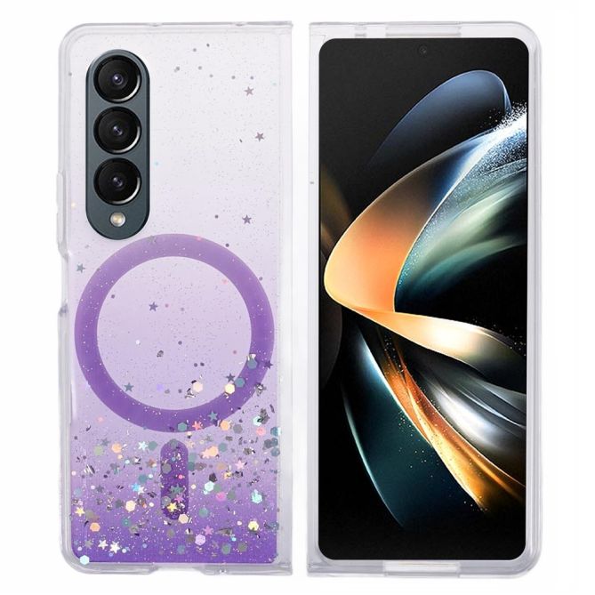 JTW Series For Samsung Galaxy Z Fold4 5G Magnetic Case Sparkle Epoxy TPU+Acrylic Protective Cover