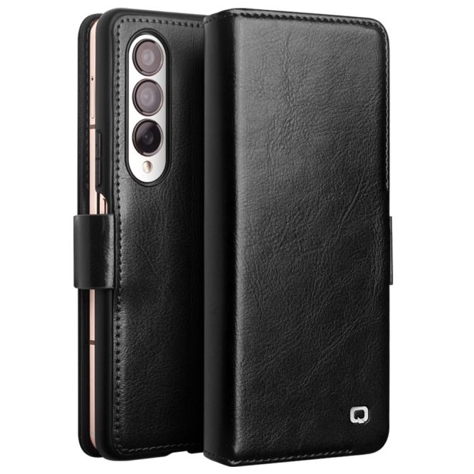 QIALINO For Samsung Galaxy Z Fold4 5G Genuine Cow Leather Case Wallet Magnetic Phone Cover