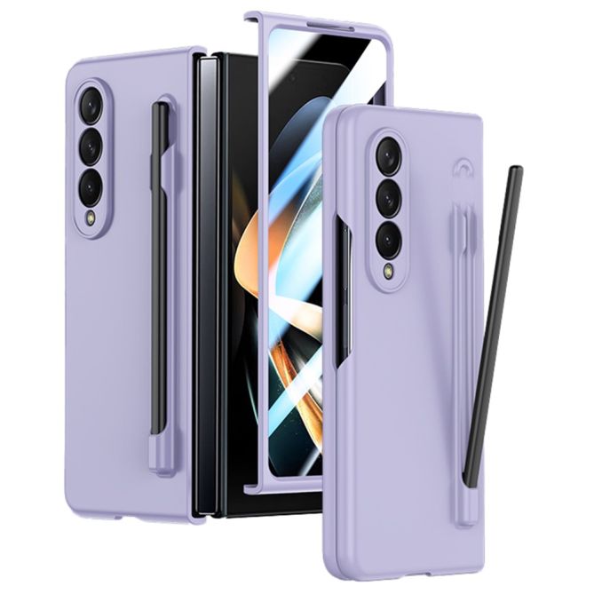 For Samsung Galaxy Z Fold4 5G Phone Case PC Protective Cover with Tempered Glass Film / Stylus Pen