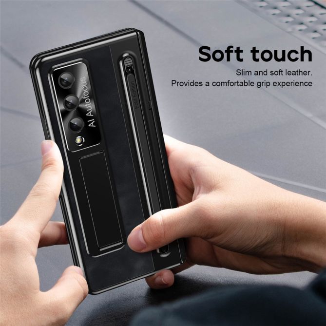 For Samsung Galaxy Z Fold4 5G Retro Phone Case Kickstand Cover with Tempered Glass Film and Stylus Pen
