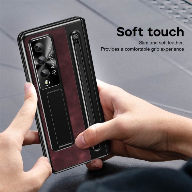 For Samsung Galaxy Z Fold4 5G Retro Phone Case Kickstand Cover with Tempered Glass Film and Stylus Pen