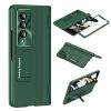 For Samsung Galaxy Z Fold4 5G Hinge Protection Phone Case PU Leather Coated PC Kickstand Cover with Tempered Glass Film