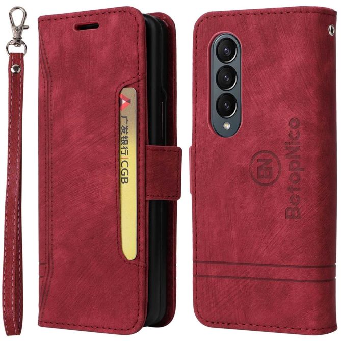 BETOPNICE 001 For Samsung Galaxy Z Fold4 5G Imprinted Stitching Line PU Leather Dual Magnetic Clasp Case Wallet Stand Phone Cove
