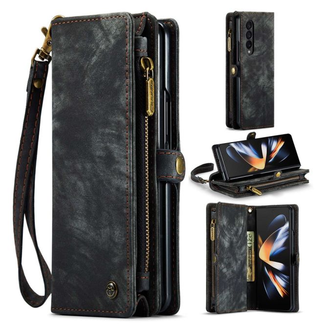 CASEME 008 Series for Samsung Galaxy Z Fold4 5G Detachable Magnetic Zipper Wallet Case PU Leather Stand Flip Multi-Functional Ph