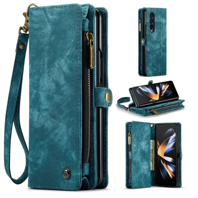 CASEME 008 Series for Samsung Galaxy Z Fold4 5G Detachable Magnetic Zipper Wallet Case PU Leather Stand Flip Multi-Functional Ph