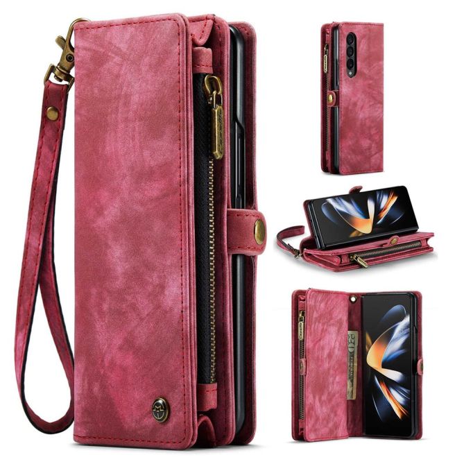 CASEME 008 Series for Samsung Galaxy Z Fold4 5G Detachable Magnetic Zipper Wallet Case PU Leather Stand Flip Multi-Functional Ph