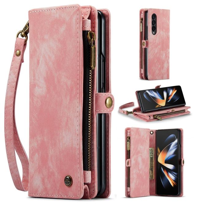 CASEME 008 Series for Samsung Galaxy Z Fold4 5G Detachable Magnetic Zipper Wallet Case PU Leather Stand Flip Multi-Functional Ph