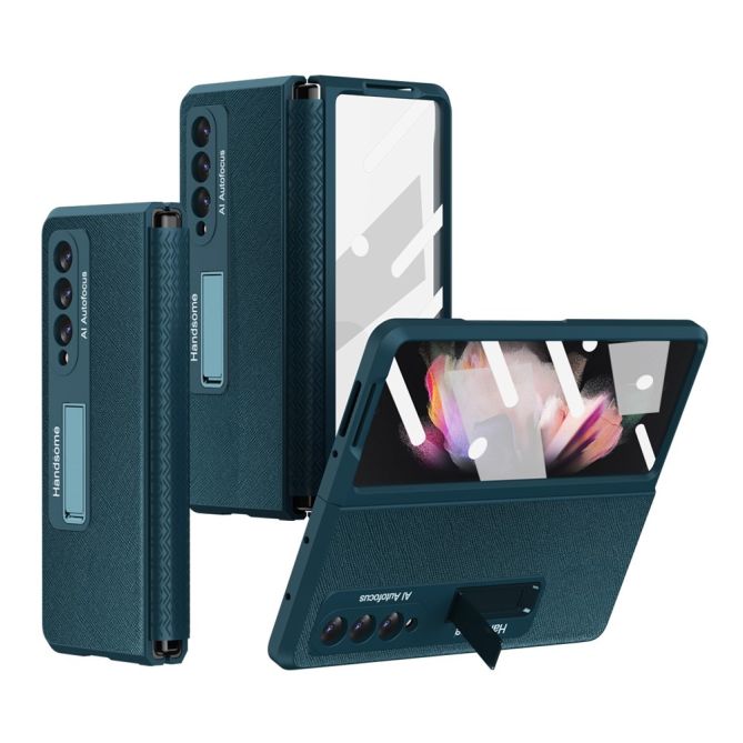 For Samsung Galaxy Z Fold4 5G Drop-proof Phone Case Kickstand Retractable Hinge Protection PU Leather + Hard PC Phone Cover with