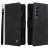For Samsung Galaxy Z Fold4 5G Shockproof Zipper Pocket Phone Case Imprinted Skin-touch Wallet Stand PU Leather Cell Phone Cover 
