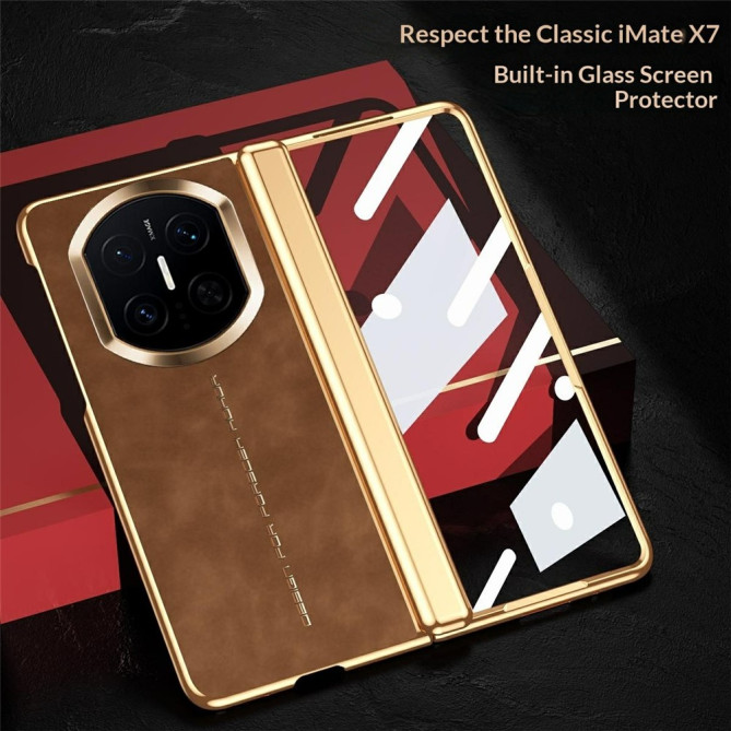 Coque Huawei Mate X7 effet cuir lisse avec verre trempé intégré