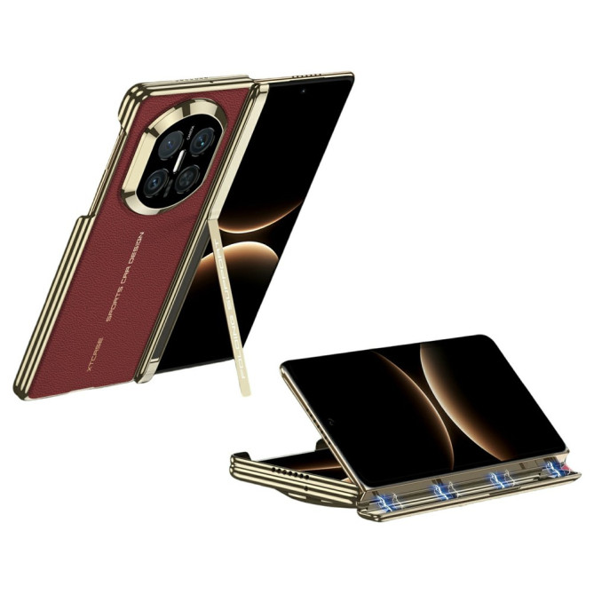 Coque Huawei Mate X7 charnière double axe avec support intégré effet cuir grainé