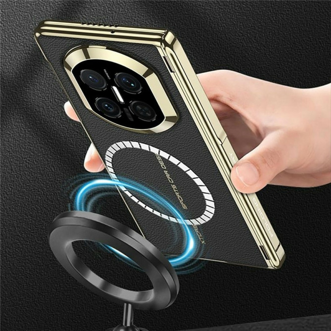 Coque Huawei Mate X7 charnière double axe avec support intégré effet cuir grainé