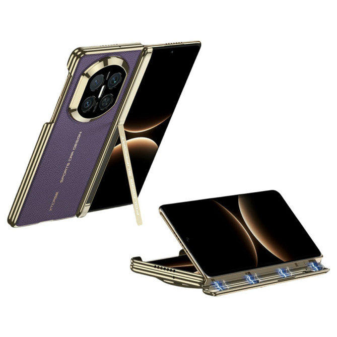 Coque Huawei Mate X7 charnière double axe avec support intégré effet cuir grainé