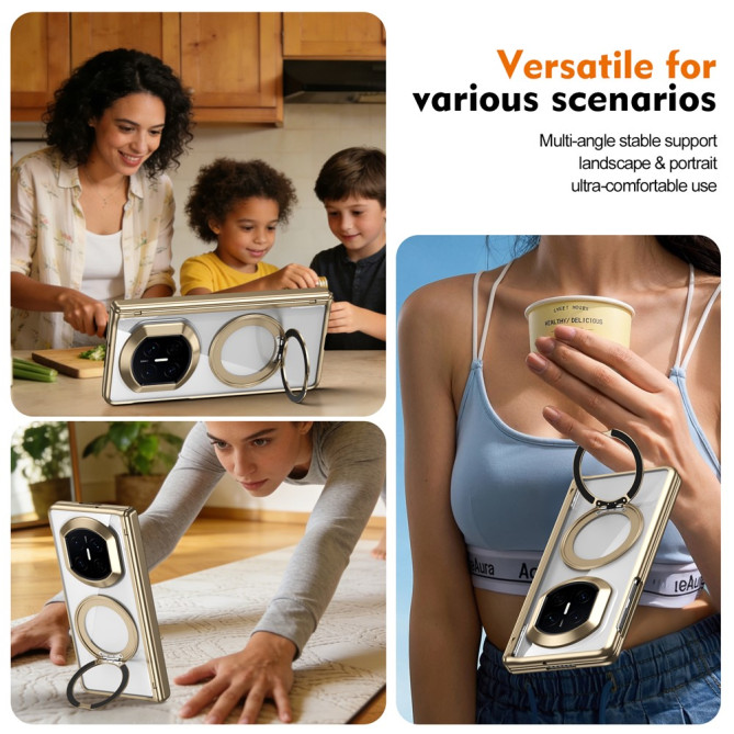 Coque Huawei Mate X7 transparente avec anneau rotatif et protection charnière