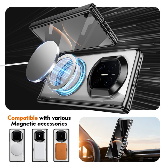 Coque Huawei Mate X7 transparente avec anneau rotatif et protection charnière