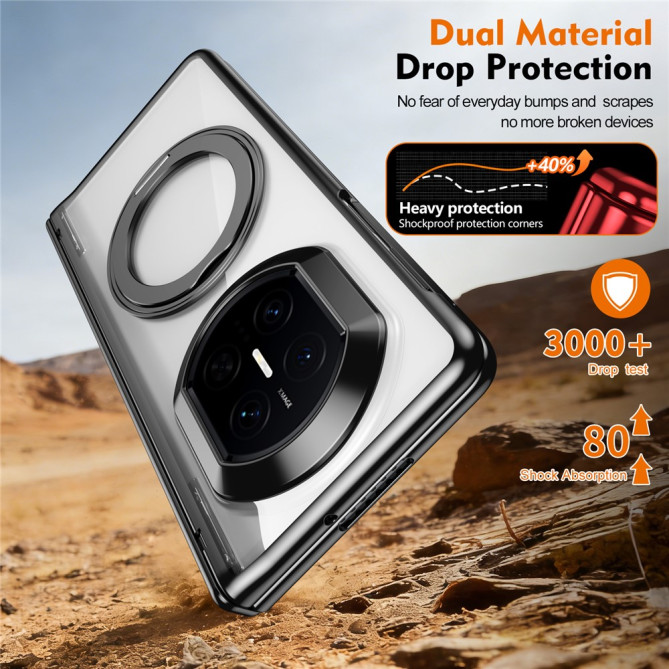 Coque Huawei Mate X7 transparente avec anneau rotatif et protection charnière