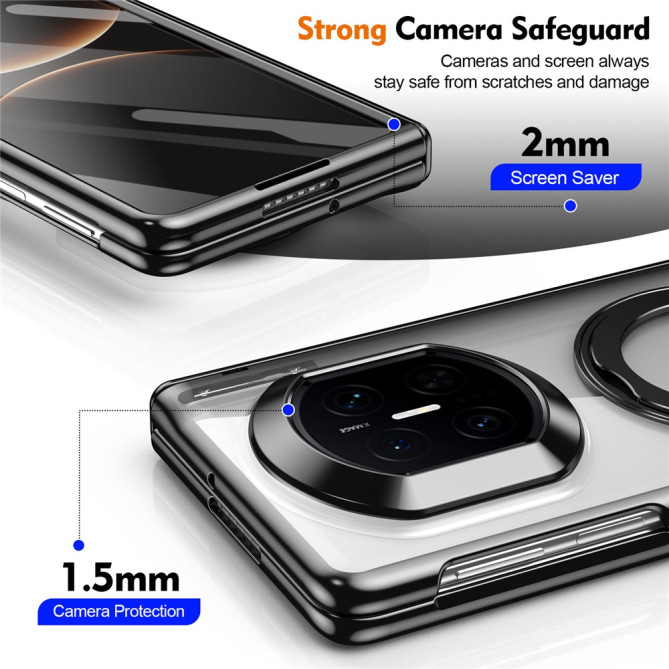 Coque Huawei Mate X7 transparente avec anneau rotatif et protection charnière