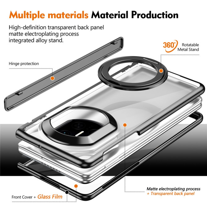 Coque Huawei Mate X7 transparente avec anneau rotatif et protection charnière