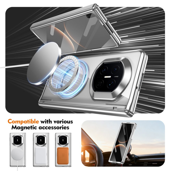 Coque Huawei Mate X7 transparente avec anneau rotatif et protection charnière
