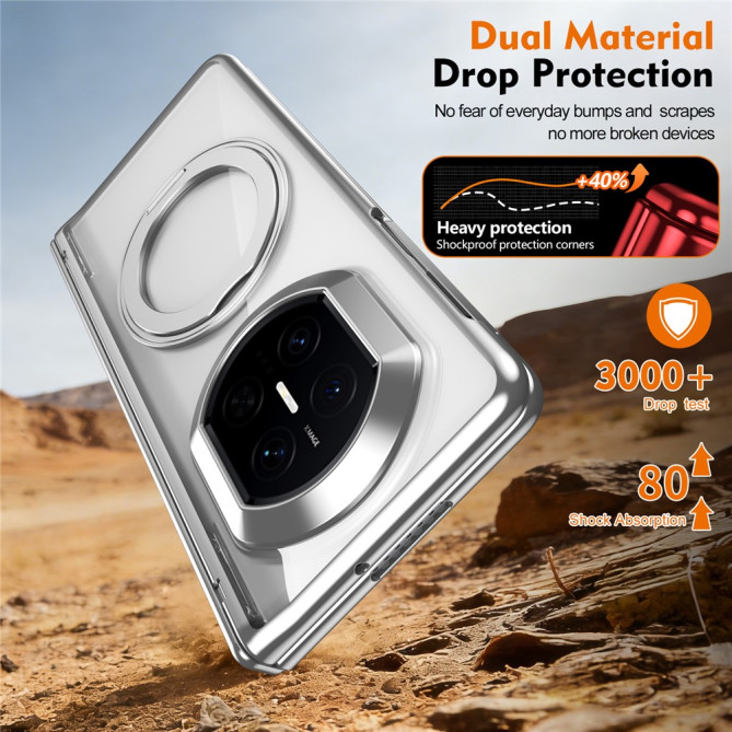 Coque Huawei Mate X7 transparente avec anneau rotatif et protection charnière