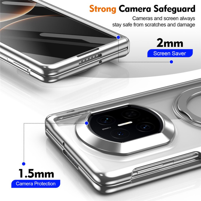 Coque Huawei Mate X7 transparente avec anneau rotatif et protection charnière
