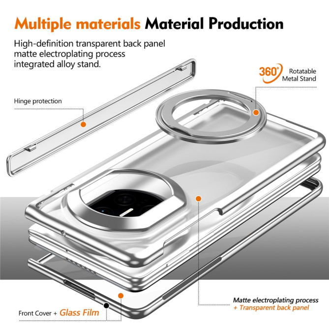 Coque Huawei Mate X7 transparente avec anneau rotatif et protection charnière