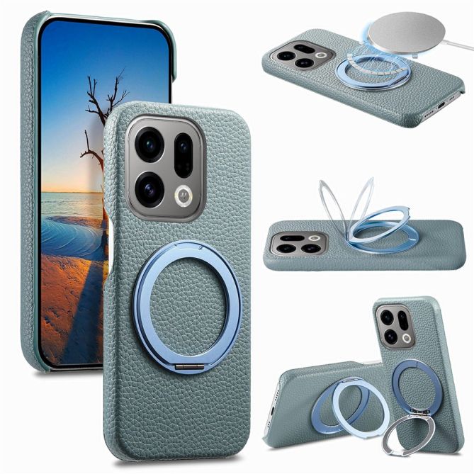 For Oppo Find X9 5G Magnetic Case PC PU Phone Cover with 360 Rotating Ring Kickstand
