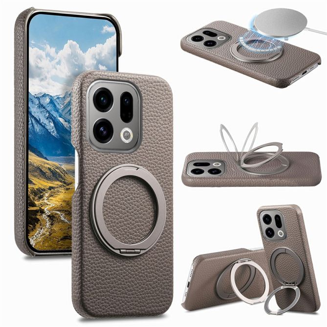 For Oppo Find X9 5G Magnetic Case PC PU Phone Cover with 360 Rotating Ring Kickstand