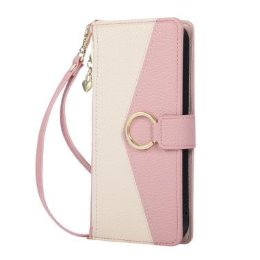 For Oppo Find X9 5G Wallet Case Triangular Splicing Zipper Leather Flip Cover with Wrist Strap