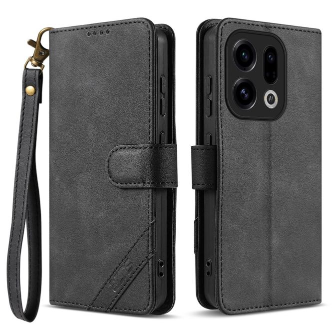 AZNS A2 for Oppo Find X9 5G Leather Case with Wrist Strap RFID Blocking Wallet Stand Phone Cover