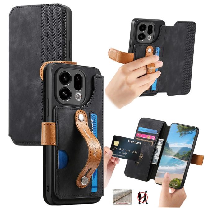 For Oppo Find X9 5G Case Wallet Retro Leather Phone Cover with Wristband Kickstand
