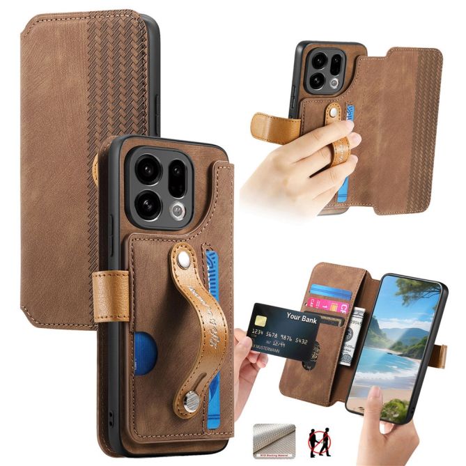 For Oppo Find X9 5G Case Wallet Retro Leather Phone Cover with Wristband Kickstand
