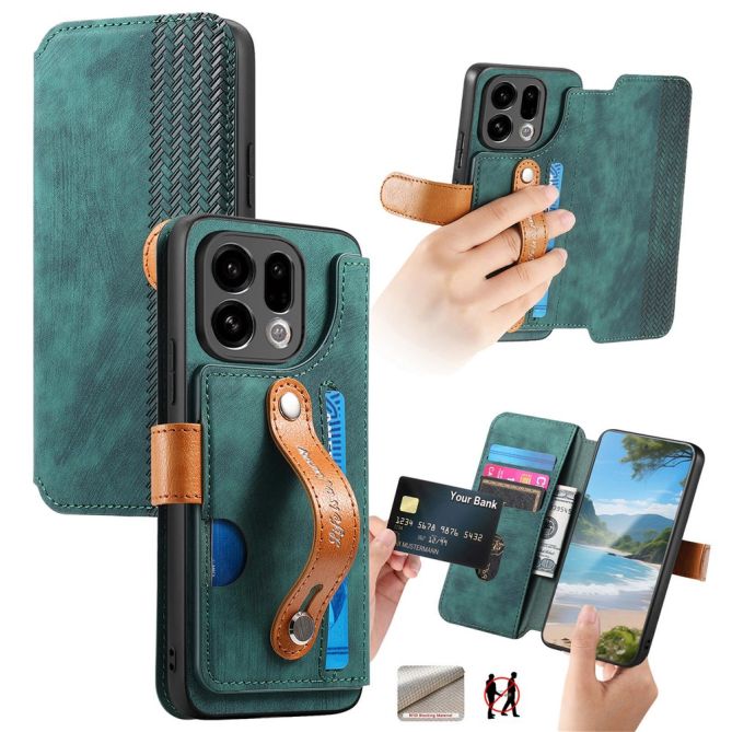 For Oppo Find X9 5G Case Wallet Retro Leather Phone Cover with Wristband Kickstand