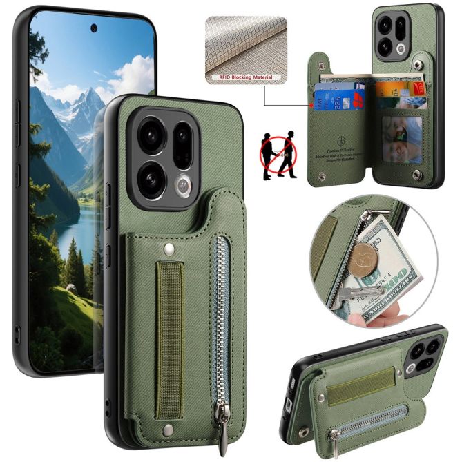 For Oppo Find X9 5G Case RFID Blocking Card Holder Jeans Cloth Texture Leather Back Cover with Elastic Wristband