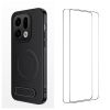 WANLONFENG For Oppo Find X9 5G Magnetic Case with 2Pcs Tempered Glass Films  QT1 Series Kickstand Carbon Fiber Texture PC TPU Ph
