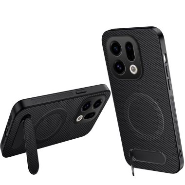 WANLONFENG For Oppo Find X9 5G Magnetic Case  QT Series Kickstand Carbon Fiber Texture PC TPU Phone Cover