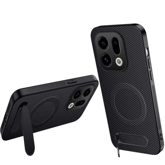 WANLONFENG For Oppo Find X9 5G Magnetic Case  QT Series Kickstand Carbon Fiber Texture PC TPU Phone Cover
