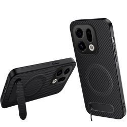 WANLONFENG For Oppo Find X9 5G Magnetic Case  QT Series Kickstand Carbon Fiber Texture PC TPU Phone Cover