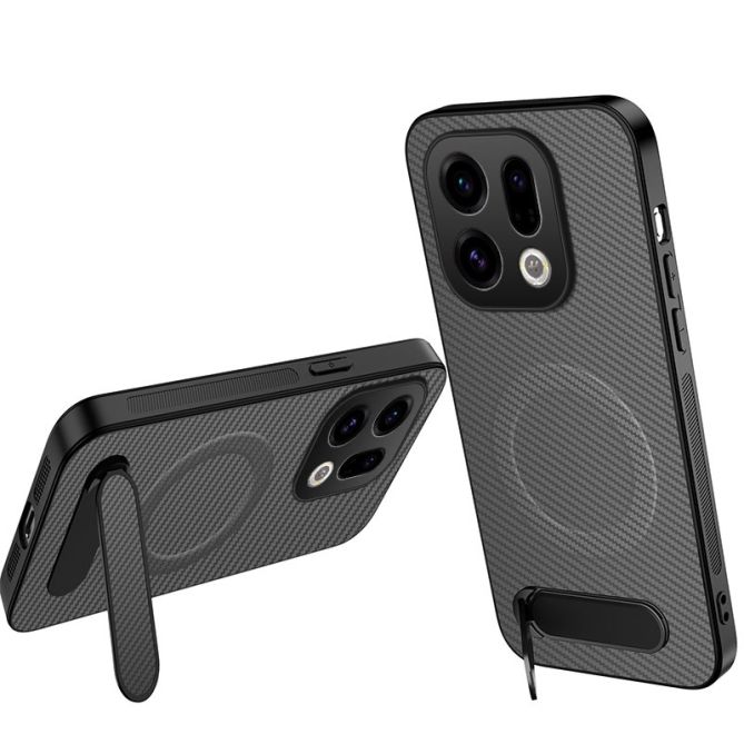 WANLONFENG For Oppo Find X9 5G Magnetic Case  QT Series Kickstand Carbon Fiber Texture PC TPU Phone Cover