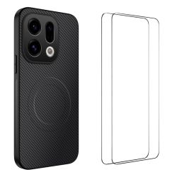WANLONFENG For Oppo Find X9 5G Magnetic Case  TQ1 Series Carbon Fiber Texture PC TPU Phone Cover with 2Pcs Screen Films