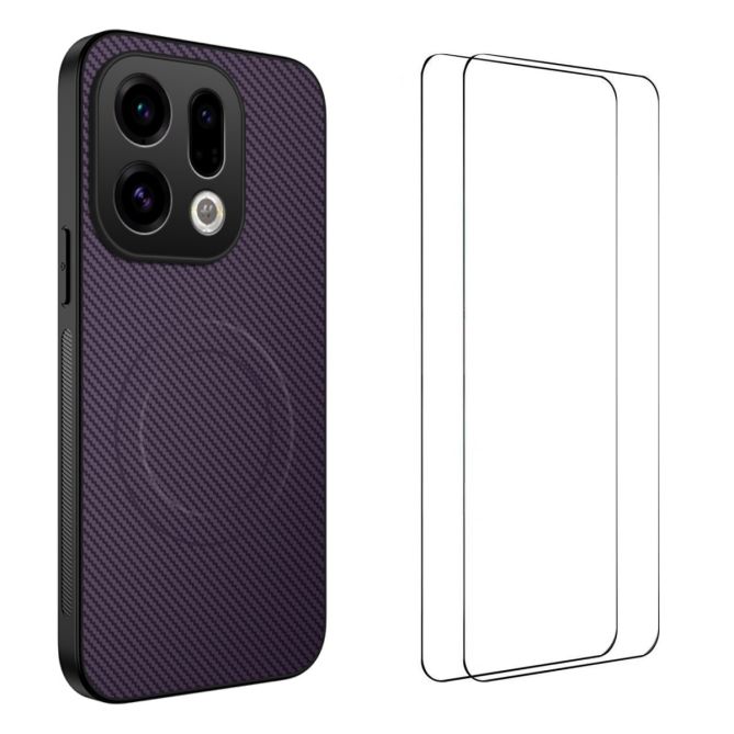 WANLONFENG For Oppo Find X9 5G Magnetic Case  TQ1 Series Carbon Fiber Texture PC TPU Phone Cover with 2Pcs Screen Films