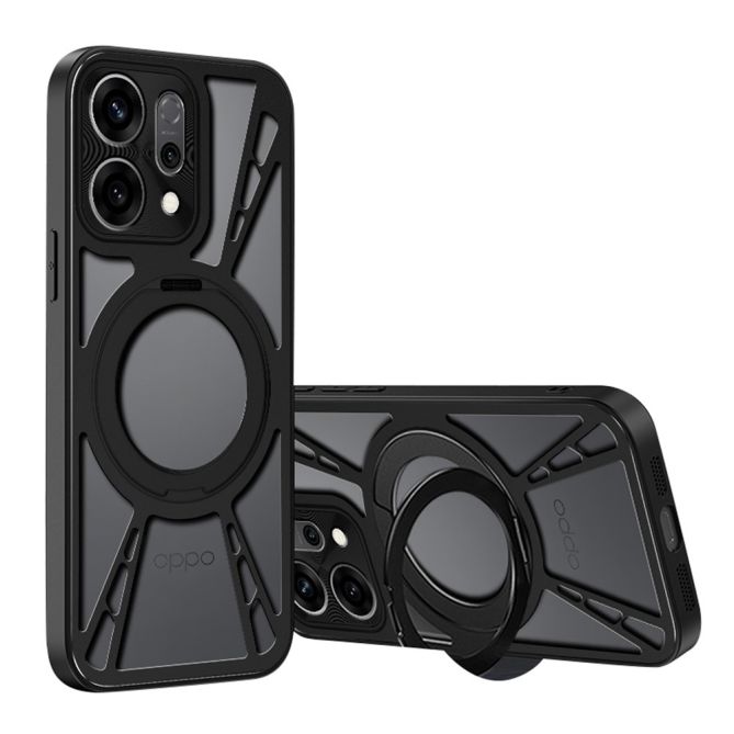 For Oppo Find X9 5G Case Magnetic Kickstand Hollow Heat Dissipation Silicone + PC + Metal Bumper Phone Cover