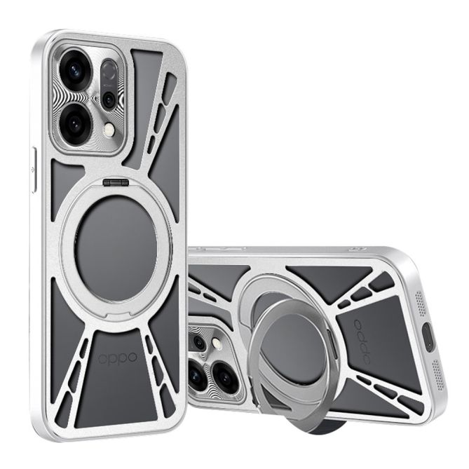 For Oppo Find X9 5G Case Magnetic Kickstand Hollow Heat Dissipation Silicone + PC + Metal Bumper Phone Cover
