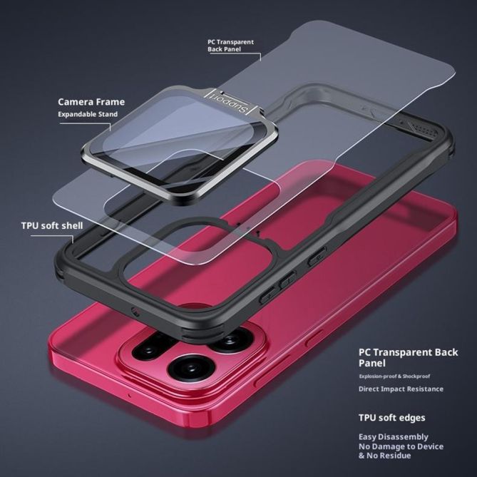 For Oppo Find X9 5G Case PC + TPU Clear Phone Shell with Glass Lens Cover Kickstand