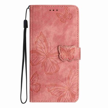 Housse Oppo Find X9 5G portefeuille motif papillons embossés avec dragonne