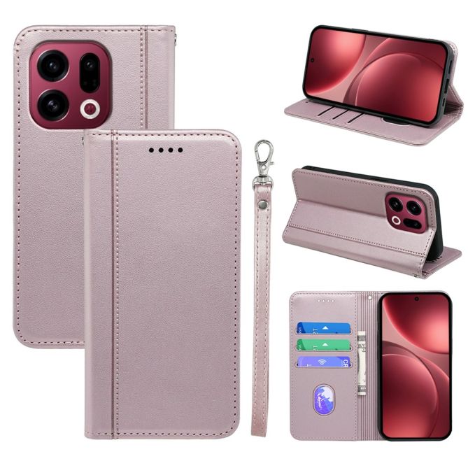 For Oppo Find X9 5G Wallet Case Magnetic Closing PU Leather Phone Cover with Wrist Strap