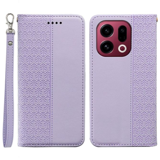 For Oppo Find X9 5G Wallet Phone Case Checkered Pattern Imprint Leather Flip Cover with Wrist Strap