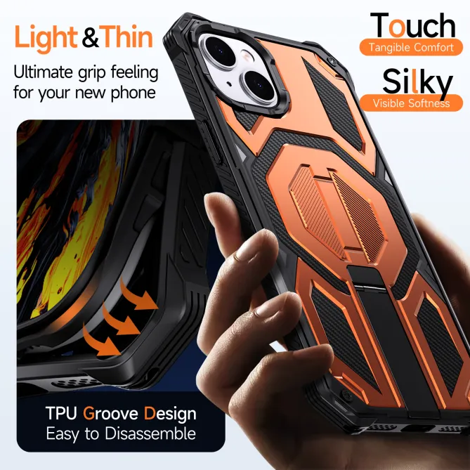 Coque iPhone 15 renforcée avec support pliable et anneau magnétique