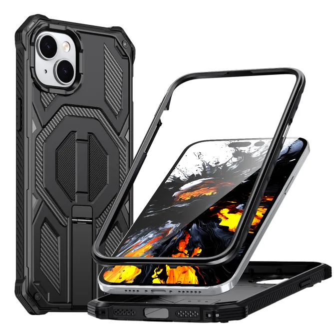 Coque iPhone 15 renforcée avec support pliable et anneau magnétique
