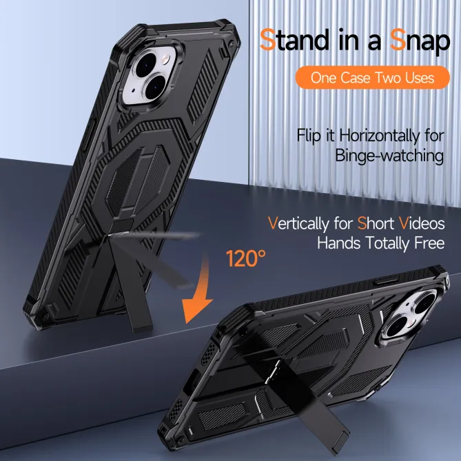 Coque iPhone 15 renforcée avec support pliable et anneau magnétique